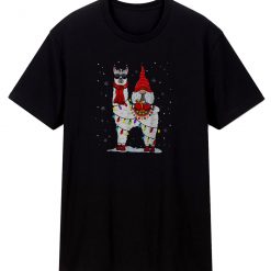 Santa Gnomes Riding Llama Reindeer Christmas Lights T Shirt